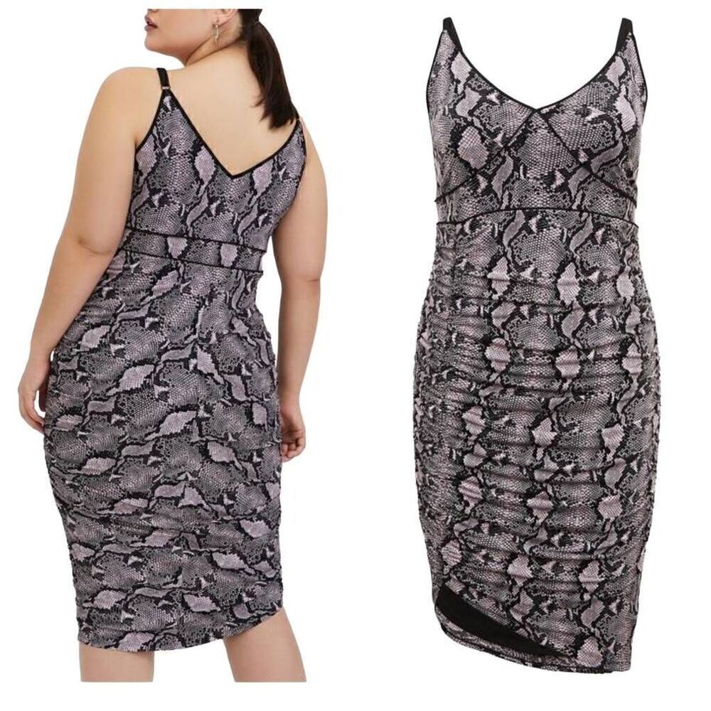 NEW Torrid Mauve Pink Snake Print Knit Ruched Bodycon Dress Size Large - Picture 2 of 9